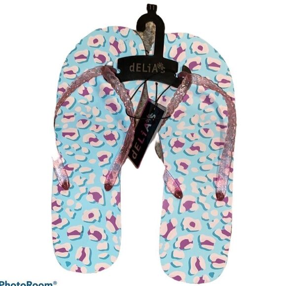 dELiA*s Blue Pink Animal Print FLIP FLOPS Shoes - Picture 1 of 3